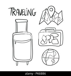 Hand drawn set of travel vector doodles Stock Vector