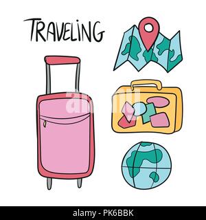 Hand drawn set of travel vector doodles Stock Vector