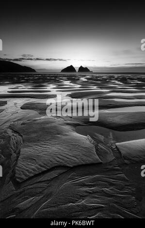 The patterns created from a retreating tide at Holywell Bay are amazing. Well worth a visit if you are in Cornwall. Stock Photo