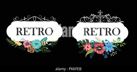 Hand drawn cute floral logo template Stock Vector