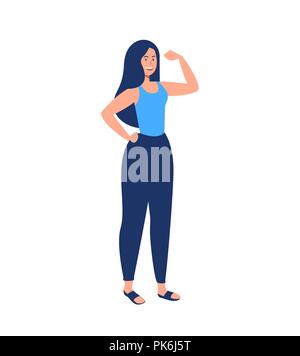 Strong woman isolated illustration. Young female doing flexing gesture with arm for girl power, strength or health and fitness concept. EPS10 vector. Stock Vector