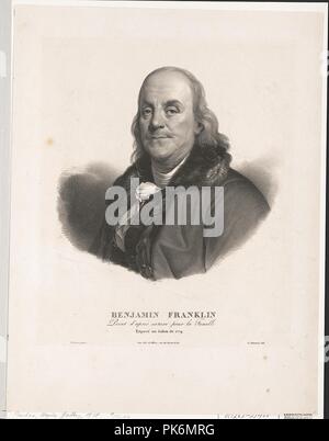 Benjamin Franklin - peint d'après nature pour la famille - exposé au Salon de 1779 - Duplessis pinxit ; A. Maurin, lith. Stock Photo