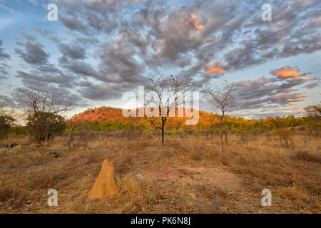Atmospheric Sunrise in the Outback at Chillagoe, Northern Queensland, QLD, Australia Stock Photo