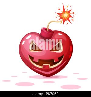 Horror, fear, halloween illustration. Heart, pumpkin, bomb cartoon characters. Stock Vector
