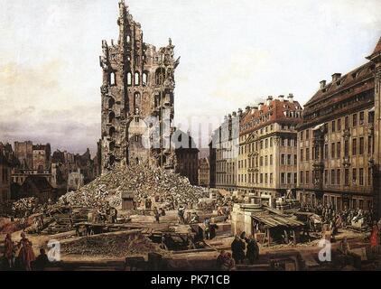 Bernardo Bellotto, il Canaletto - The Ruins of the Old Kreuzkirche in Dresden - Stock Photo