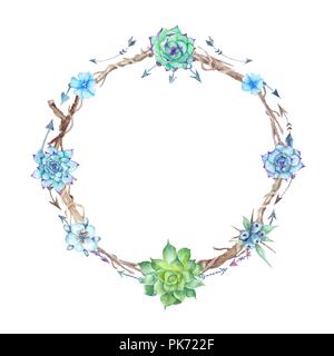 Tribal circle frame in wild and free style for wedding, event design isolated on white background Stock Photo