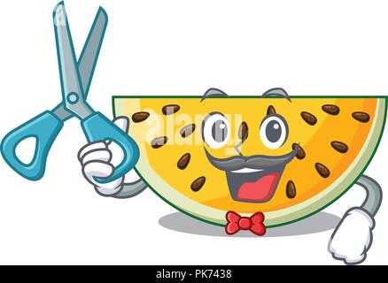 Barber fresh yellow watermelon on character cartoon Stock Vector