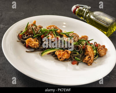 September 8, 2018 - Kiev, Ukraine - Buckwheat noodles. Soba, onion, carrots, Bell pepper, chicken thighs, chili peppers, zucchini, green onions. (Credit Image: © Igor Golovniov/SOPA Images via ZUMA Wire) Stock Photo