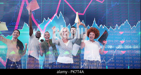 Composite image of cheerful business people holding files Stock Photo