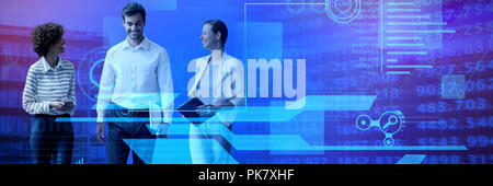 Composite image of businessman talking with female colleagues Stock Photo