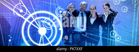 Composite image of business people with arms around standing against white background Stock Photo