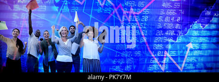 Composite image of cheerful business people holding files Stock Photo