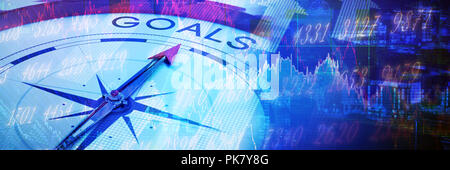 Composite image of compass pointing to goals Stock Photo