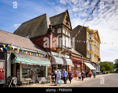 UK, England, Yorkshire, Filey, Belle Vue Street, shops and Belle Vue Hotel Stock Photo