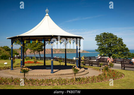 UK, England, Yorkshire, Filey, Crescent Garden, bandstand and floral planting Stock Photo