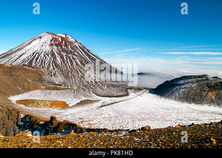 Majestic volcanic valley, the Devil's Staircase and famous Mount Ngauruhoe, Spectacular scenic view from the South Crater, tramping at Tongariro Stock Photo