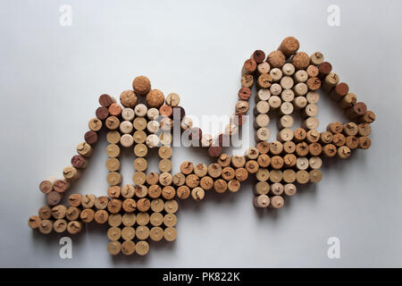 Wine corks suspension bridge silhouette isolated on white background Stock Photo