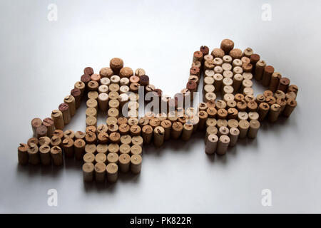 Wine corks suspension bridge abstract composition on white background Stock Photo