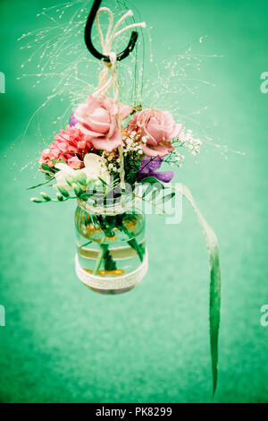 Indie Wedding Fresh Flower Outdoor Aisle Decoration Stock Photo