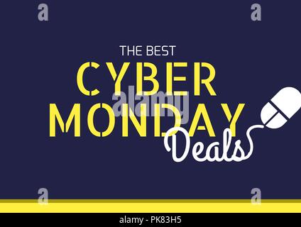 Cyber Monday Sale in blue and yellow with mouse Stock Photo