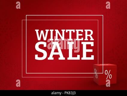 Winter Sale with Discount on cube and red background Stock Photo