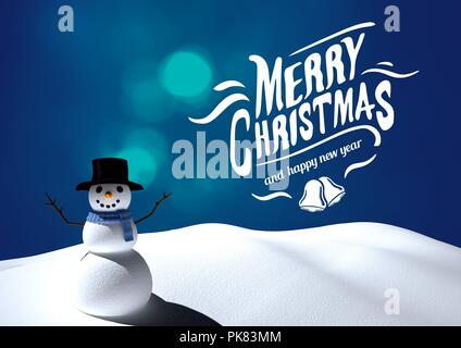 Merry Christmas text with snowman Stock Photo