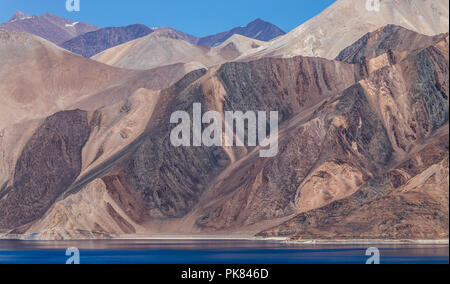 View of the hills against the backdrop of the famous Pangong lake in the Ladakh region of India Stock Photo