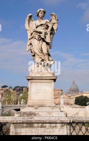 Italy, Lazio, Rome, Castel Sant'Angelo, Bernini's angels on Ponte Sant'Angelo. Stock Photo