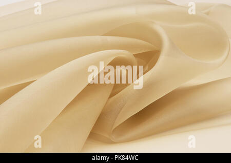 Silk fabric, beige organza. Stock Photo