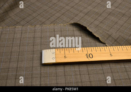 Woolen fabric, costume, brown-blue cage Stock Photo