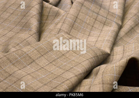 Woolen fabric, costume, brown-blue cage Stock Photo