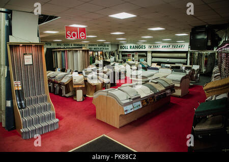 Carpet shop with swatch displays. Stock Photo