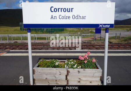Remote Corrour (An Coire Odhar) Train Station on Rannoch Moor in the Scottish Highlands, Scotland, UK. Stock Photo