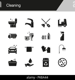 Cleaning icons. Design for presentation, graphic design, mobile application, web design, infographics. Vector illustration. Stock Vector