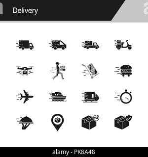 Delivery icons. Design for presentation, graphic design, mobile application, web design, infographics. Vector illustration. Stock Vector