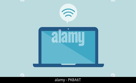 Flat laptop design with internet wifi icon vector.Computer connecting with internet concept. Stock Vector