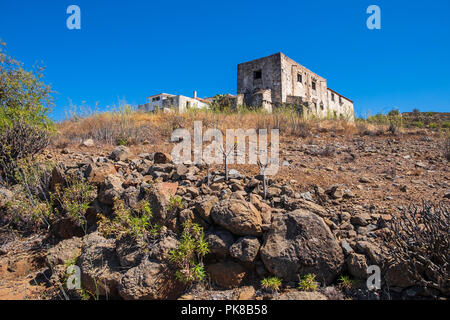 Abandoned, deserted old finca farm houses in a remote area of Guia de Isora, Tenerife, Canary Islands, Spain Stock Photo