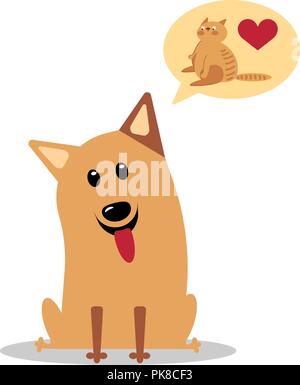 Portrait of a kitten and puppy sitting. isolated on white background vector Stock Vector