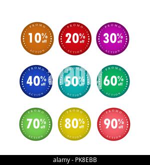 A set of flat icons with an inscription promo stock and a numerical value of discounts Stock Vector