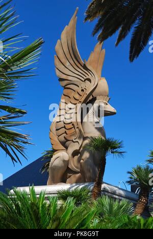 Statue of mythical winged Griffin outside the entrance to the Mandalay Bay Hotel, Las Vegas, Nevada, USA Stock Photo