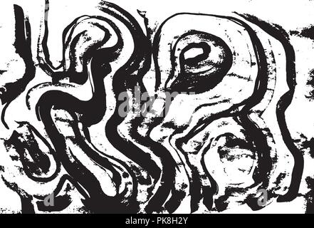 Marble hand drawn with dry brush., Wave pattern. Grunge shapes. Vector round ink lines. Vector illustration. Stock Vector