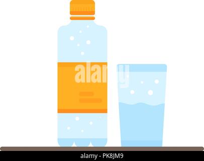 Glass of water. Drinking water in plastic bottles, a glass of water. Stock Vector