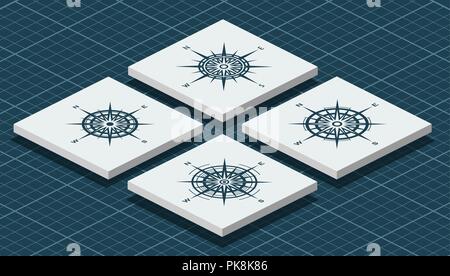 Set of isometric compass roses Stock Vector