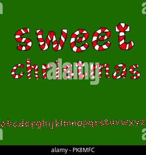 Wrapped in a ribbon alphabet. Set lowercase letters. Christmas candies imitation. Stock Vector