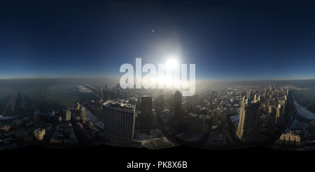 360 degree panoramic view of John Hancock building - Chicago Skyline in Winter