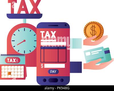 smartphone with tax on line and documents Stock Vector
