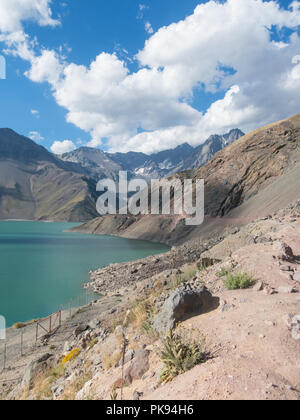 Mountains and peaks landscape. Lake of Yeso. Cajon del Maipo. Santiago of Chile Stock Photo