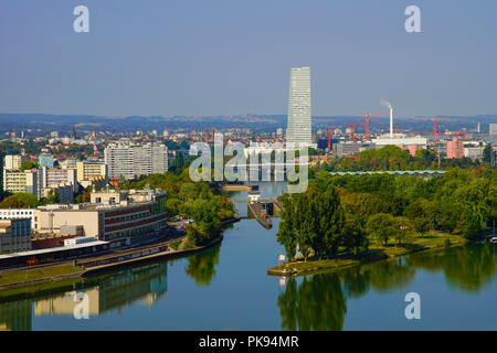Panoramic view of Basel and Rhein River, Switzerland. Stock Photo