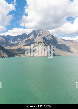 Mountains and peaks landscape. Lake of Yeso. Cajon del Maipo. Santiago of Chile Stock Photo