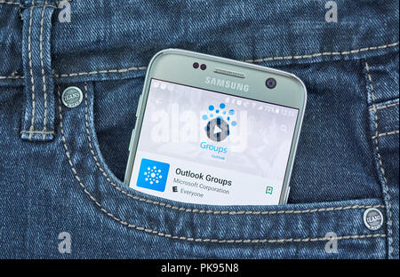 MONTREAL, CANADA - SEPTEMBER 8, 2018: Microsoft Outlook groups android mobile application on Samsung s7 screen. Stock Photo